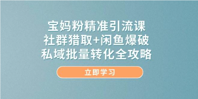 宝妈粉精准引流实战课：社群猎取・闲鱼获客・私域转化全攻略