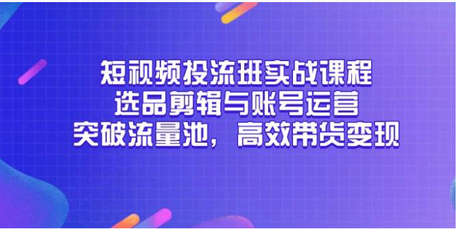 短视频带货实战课：选品剪辑 + 投流运营，解锁流量与变现密码