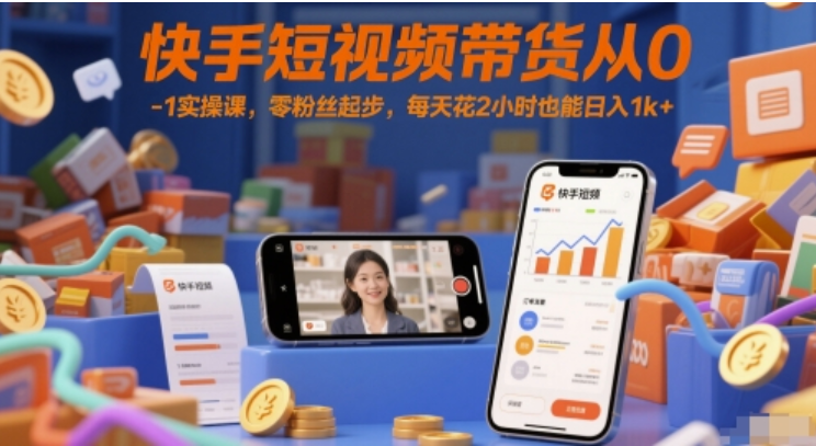 快手带货实操课：零粉丝起步，每天 2 小时日入 1k+