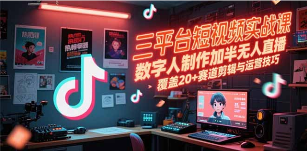 三平台短视频实战课：数字人 + 半无人直播，20 + 赛道剪辑运营全攻略