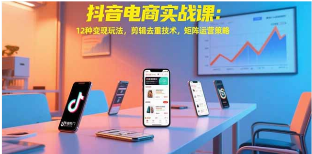 抖音电商实战课：12 种变现玩法 + 剪辑去重技术，矩阵运营实战指南