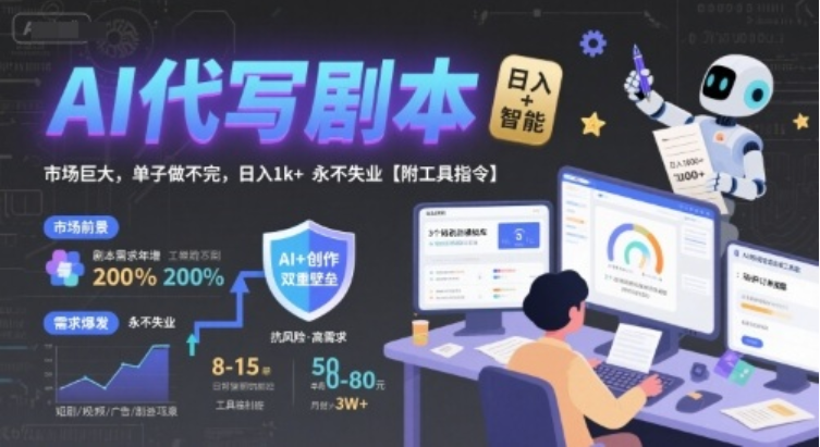 AI 代写剧本课程 附工具指令 日入过千实操教程