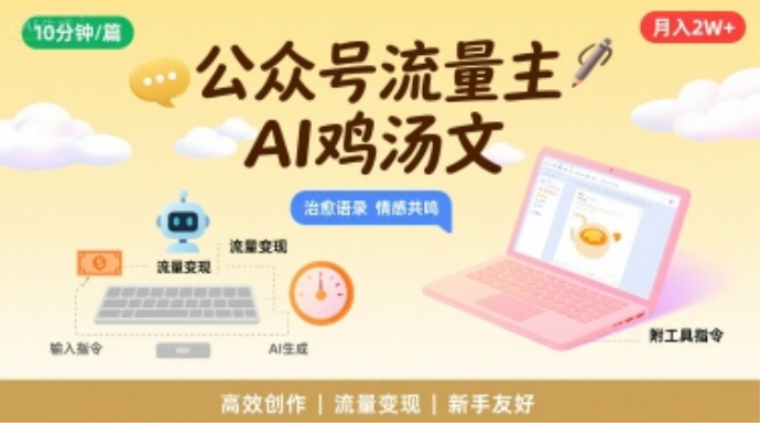公众号流量主：AI 写鸡汤文实操课，附工具指令月入指南