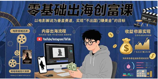零基础出海创富课：电影解说赛道 + 不出国赚美金