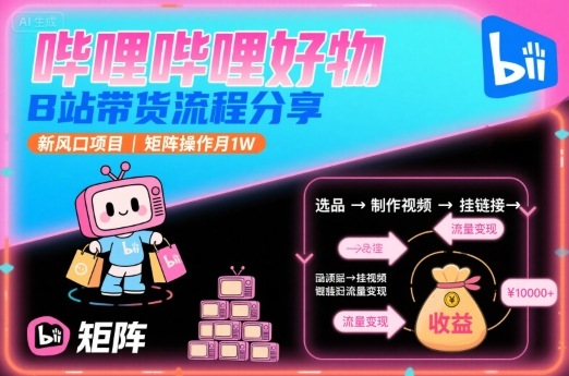 B 站好物带货项目课 新风口矩阵操作月入 1W + 流程分享