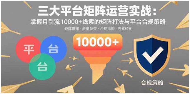三大平台矩阵运营实战课 月引流 10000 + 线索 合规策略