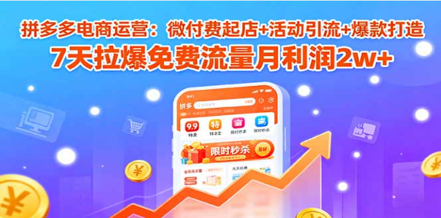 拼多多电商运营课 微付费起店 7 天拉爆流量 月利润 2w+