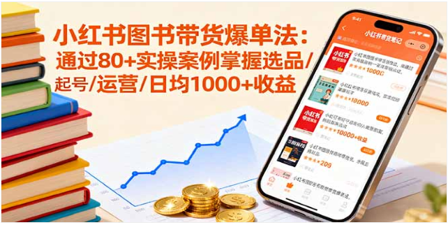 小红书图书带货爆单课：80 + 案例教选品起号，日入千 +