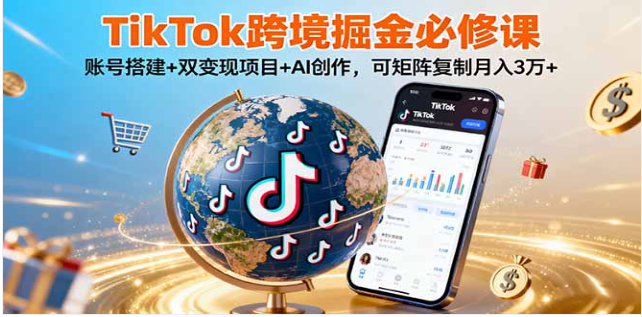 TikTok 跨境掘金课：账号搭建 + AI 创作，月入 3 万 + 可复制