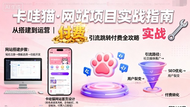 卡哇猫网站项目课 搭建运营 + 引流跳转 + 付费变现教程