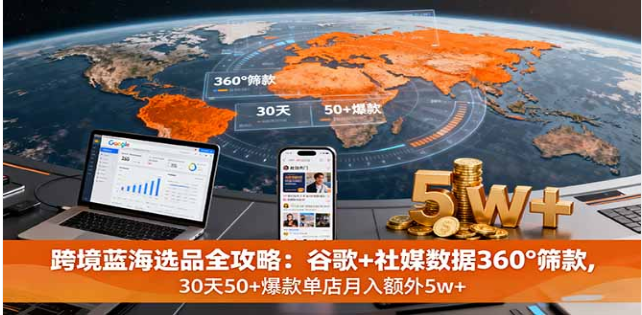 跨境蓝海选品攻略 谷歌 + 社媒数据筛款 30 天 50 + 爆款月入 5w+