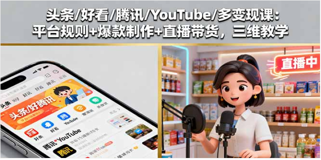 头条 / YouTube 多平台变现课 规则 + 爆款 + 直播 月入 3 万 - 10 万