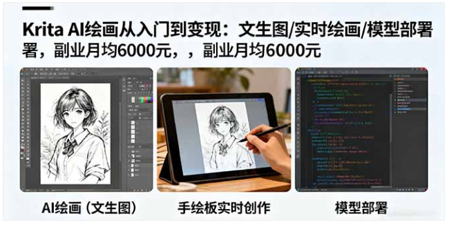 Krita AI 绘画入门到变现课：文生图 / 实时画 副业月 6000+