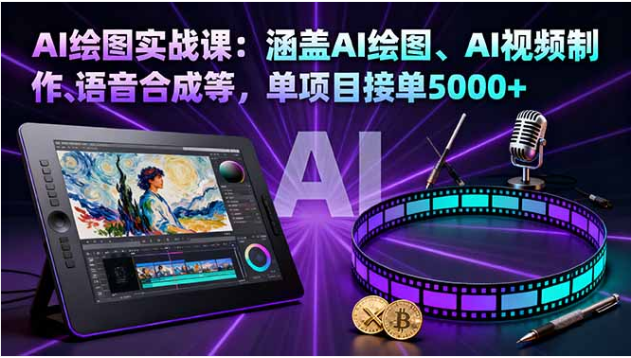 AI 绘图实战课 绘图 + 视频制作 + 语音合成单项目接单 5000 + 教程