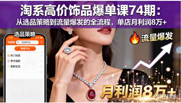 淘系高价饰品爆单课 74 期 选品流量全流程单店月利润 8 万 + 教学