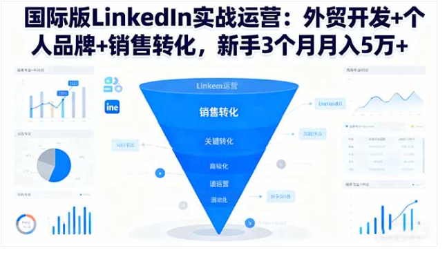 LinkedIn 国际版外贸运营课 获客 + 品牌打造 + 销售转化 3 月变现 5 万 +