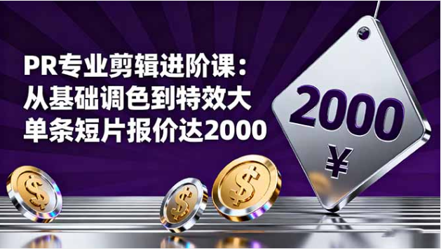 PR 专业剪辑进阶课 调色特效 + 多风格实操 单条短片报价 2000