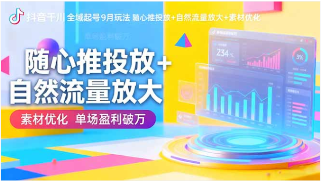 9 月抖音千川全域起号玩法 随心推投放 + 素材优化 单场盈利破万实操课