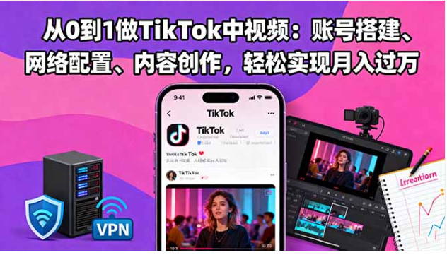 TikTok 中视频从 0 到 1 课 学内容创作 轻松实现月入过万