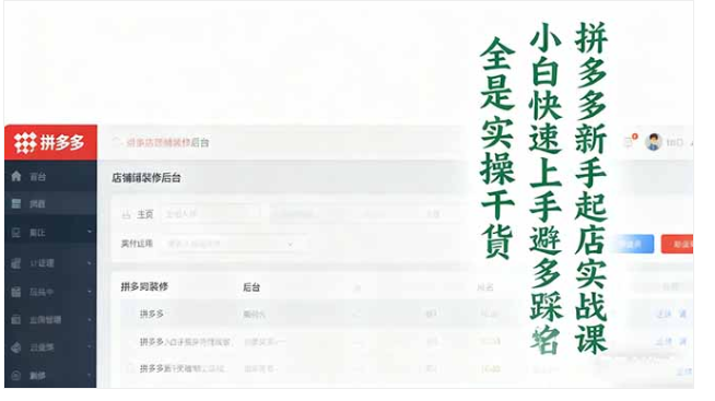 拼多多新手起店实战课 避坑 + 选品转化 + 运营实操 小白快速起店干货课