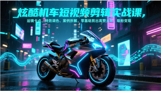 炫酷机车短视频剪辑课 零基础运镜卡点调色实战吸粉变现