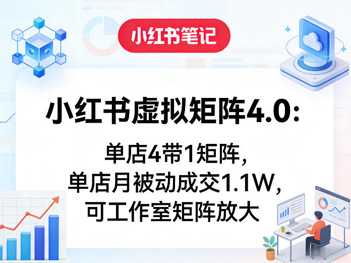 小红书虚拟矩阵4.0 单店4带1 月被动成交1.1W+工作室放大教学