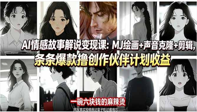 AI情感故事解说变现课 MJ绘画+声音克隆+剪辑全流程教学