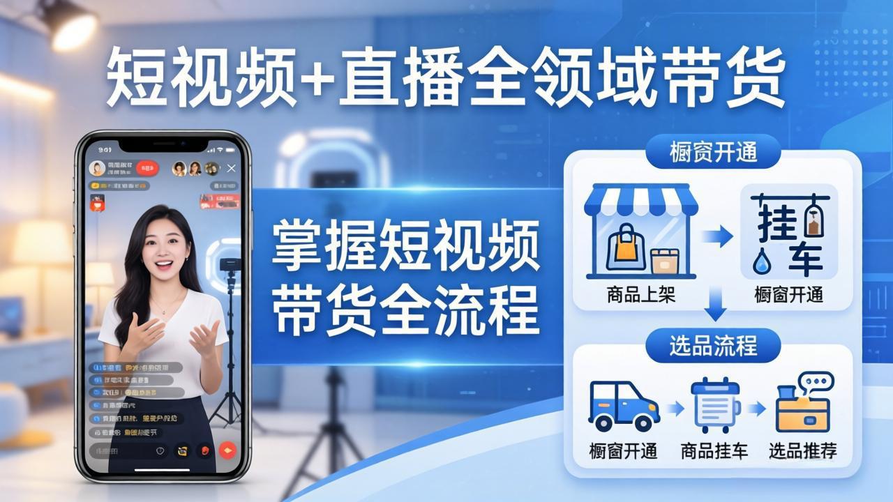 短视频+直播全领域带货课 橱窗开通+选品+剪辑+直播转化全流程