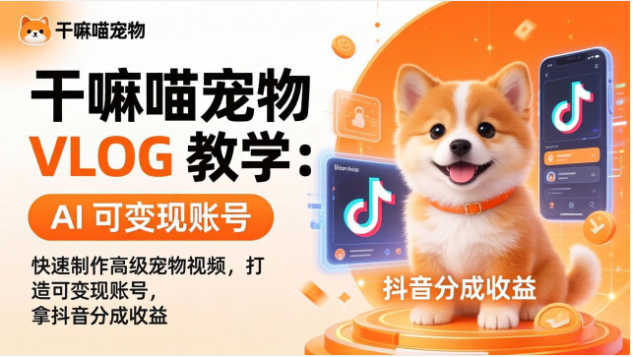 干嘛喵宠物VLOG教学 AI快速制作高级宠物视频 打造可变现账号