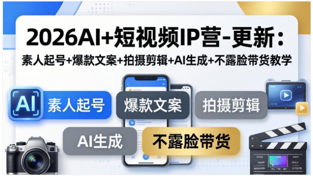 2026AI + 短视频 IP 打造教程素人起号拍摄剪辑不露脸带货教学