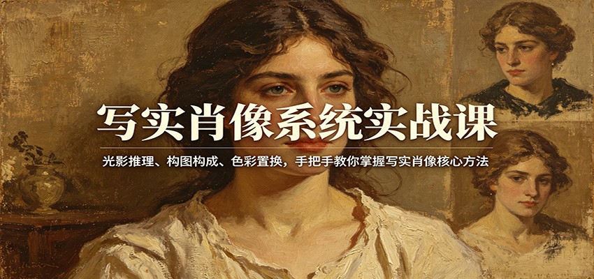 写实肖像系统实战课 光影构图色彩 手把手教学 全程实操