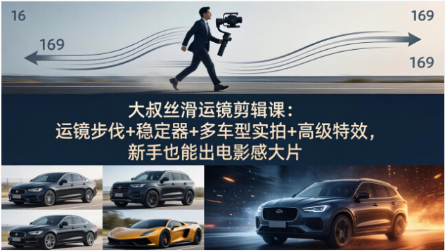 大叔丝滑运镜剪辑课 汽车拍摄剪辑电影感视频教学