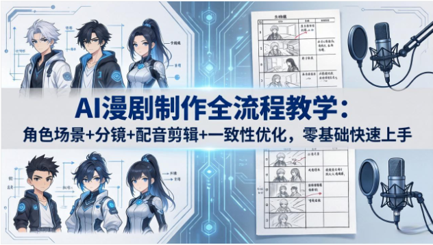 AI 漫剧全流程制作教学 角色分镜配音剪辑一致性优化实操课