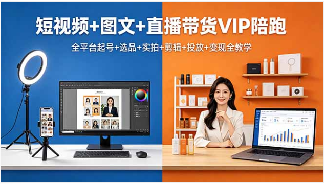 短视频图文直播带货 VIP 陪跑 全平台起号选品剪辑投放教程