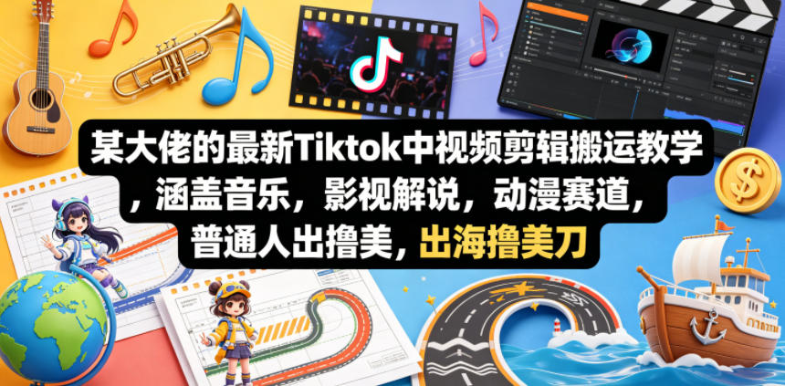 TikTok 中视频剪辑搬运教程 音乐影视动漫出海实操课