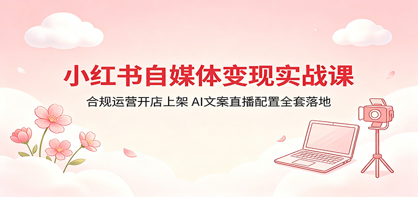 小红书自媒体变现实战课 合规开店 AI 文案直播全套落地