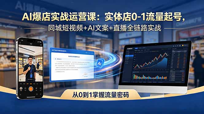 AI 爆店实战运营课 实体店同城短视频 AI 文案直播起号