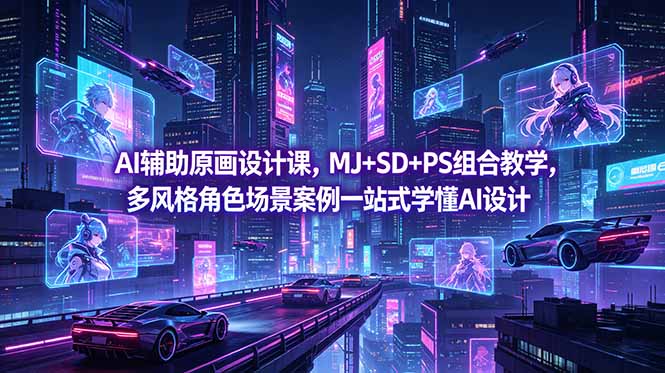 MJ+SD+PS AI 原画设计课 多风格角色场景 KV 海报实操教学