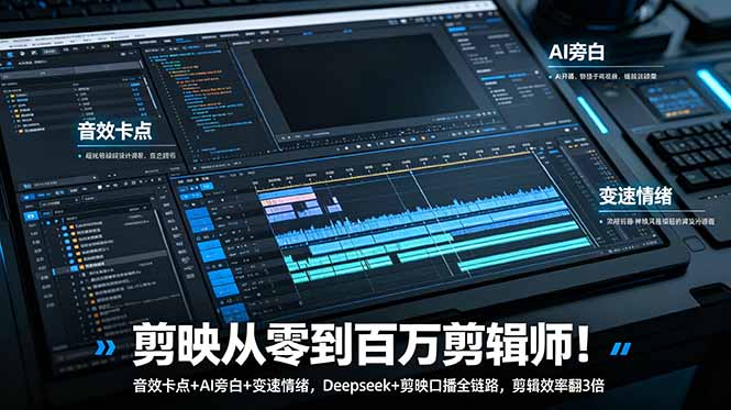 剪映完整剪辑系统课程 AI 联动调色卡点跨软件合成实战教学