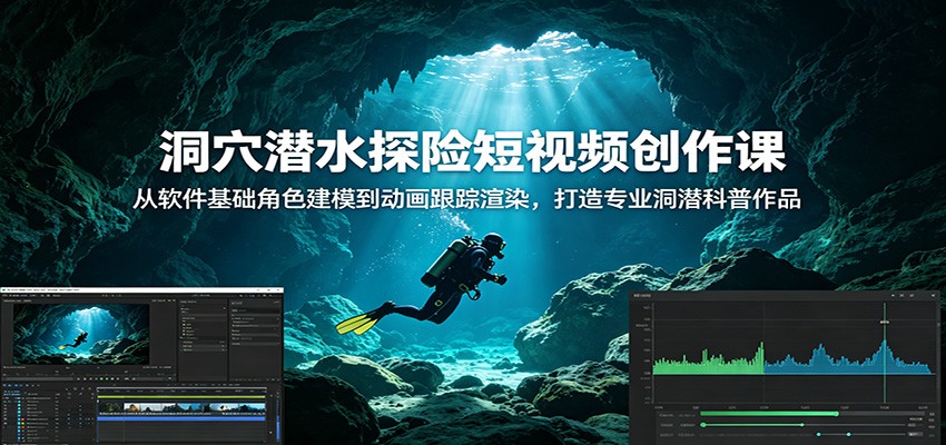 洞穴潜水短视频创作 AE 课程 建模动画跟踪渲染科普视频实操教程