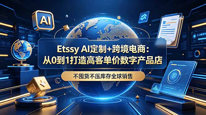 Etsy AI 定制跨境电商教程 数字产品店铺搭建与 POD 运营实操课