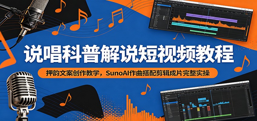 说唱科普解说短视频教程 押韵文案 SunoAI 配乐剪辑全实操教学