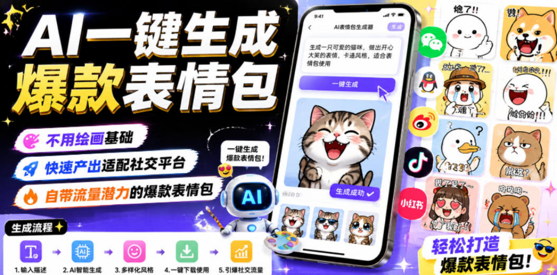 AI 表情包速成教程 零基础一键生成静态动态社交平台表情全教学