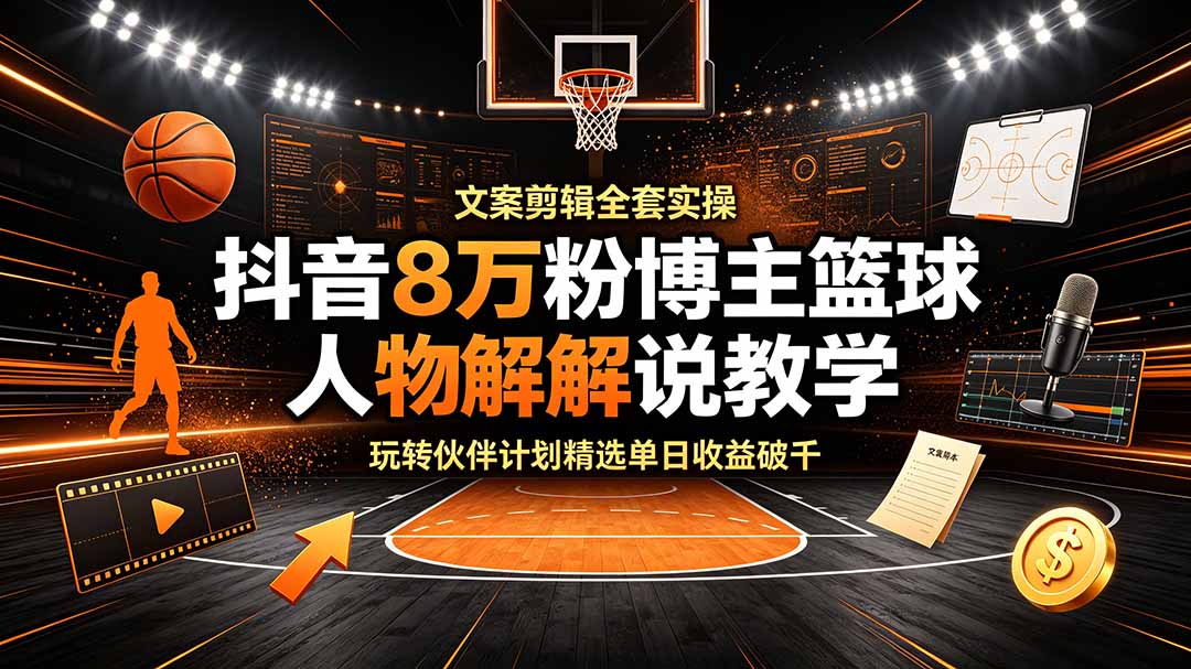 抖音篮球人物解说教学 文案剪辑实操 伙伴计划精选运营课程