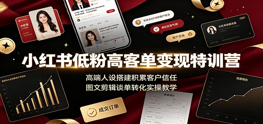 小红书低粉高客单变现特训营 高端人设图文剪辑谈单全链路实操课