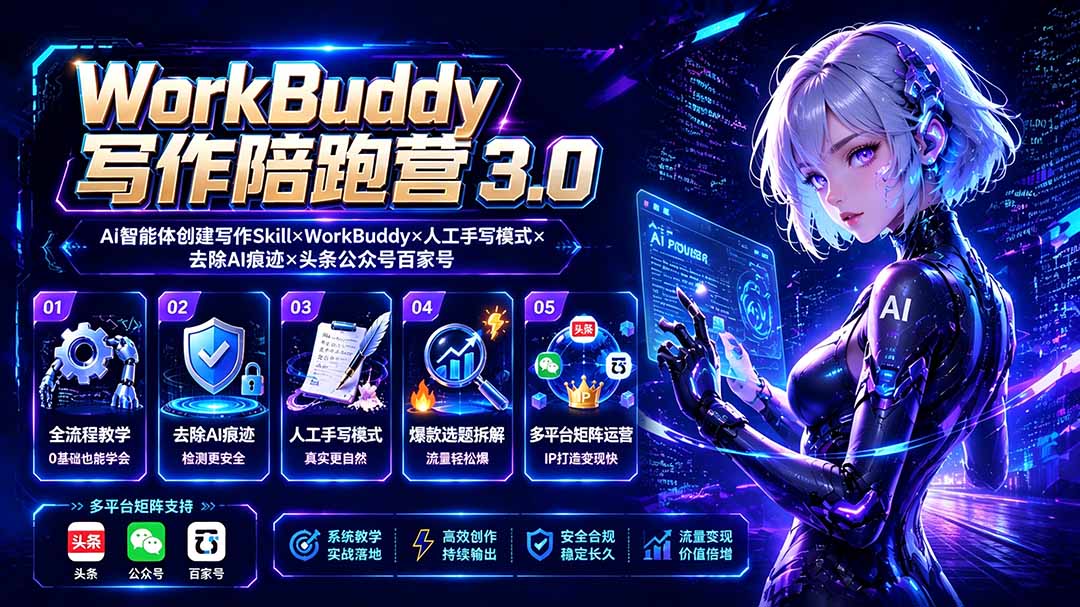 WorkBuddy 写作陪跑营 3.0 AI 智能体写作 skill 去除 AI 痕迹多平台图文创作