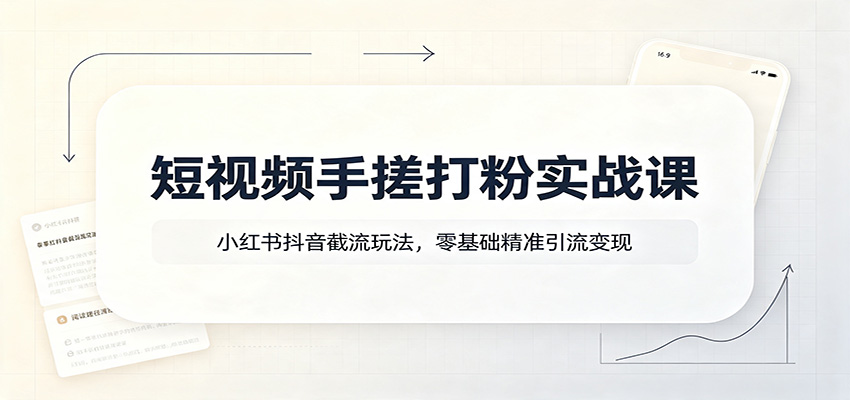 短视频手搓打粉实战课 小红书抖音截流玩法 账号流量运营实操教程