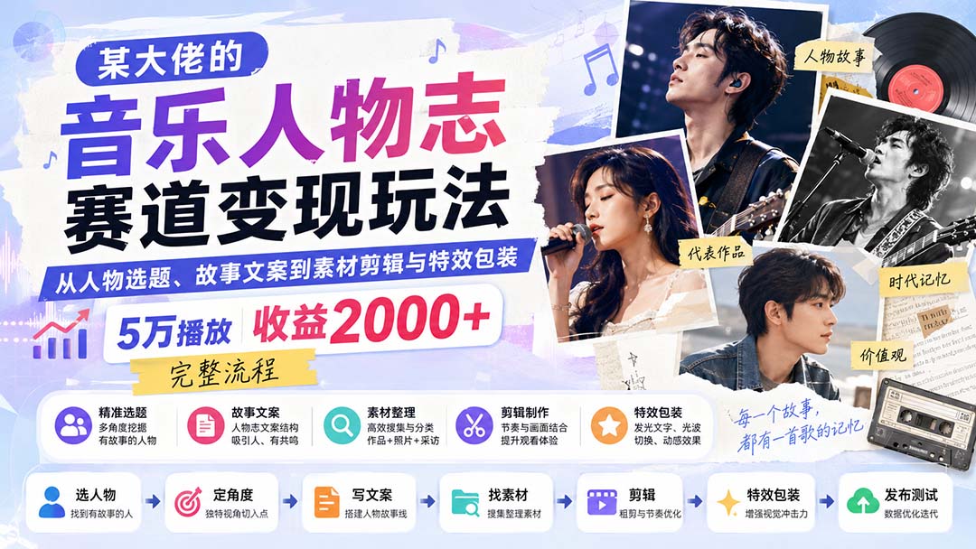 音乐人物志赛道内容创作剪辑全流程实战课程