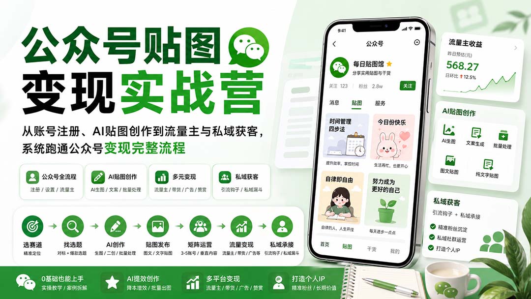 公众号贴图变现实战营 带你跑通全流程实操方法