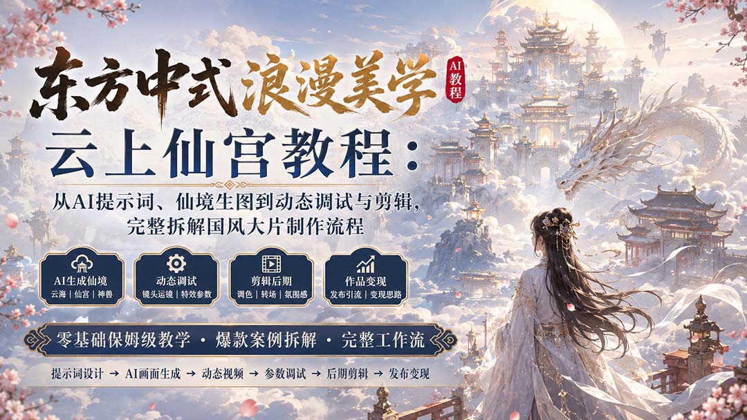 东方中式浪漫美学云上仙宫AI视频制作全流程教程